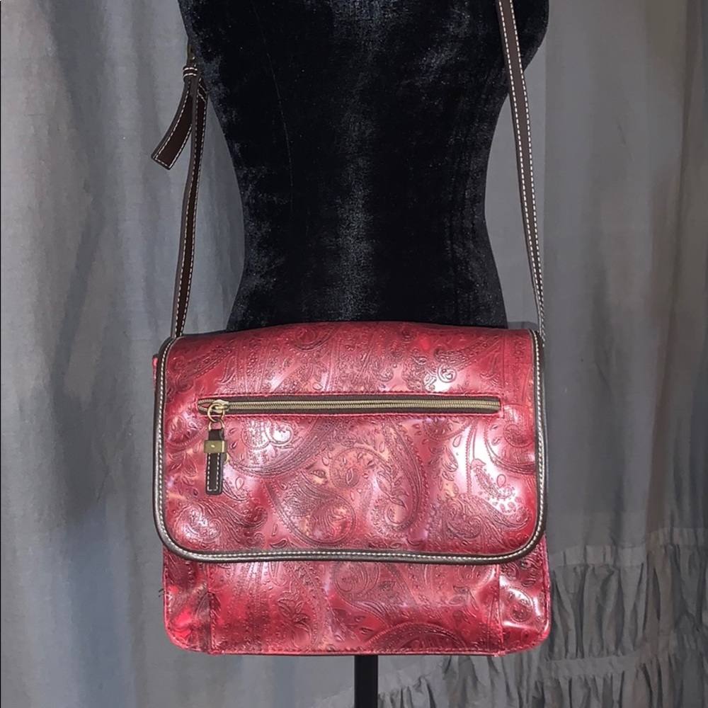 Relic Paisley Red/Brown Leather strap handbag